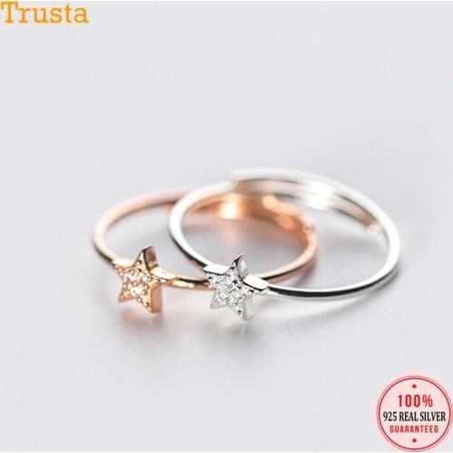 Trusta 100% 925 Sterling Silver Ring Fashion Women Rose Solid Star CZ Rings Size 5 6 7 Wonderful Gift For Girls Ladys DA223