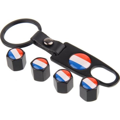 1 Set Black/Silver France Flag Logo Car Tyre Tire Valve Stem Cap Air Dust Covers+Tool Wrench Keychain For Peugeot Citroen
