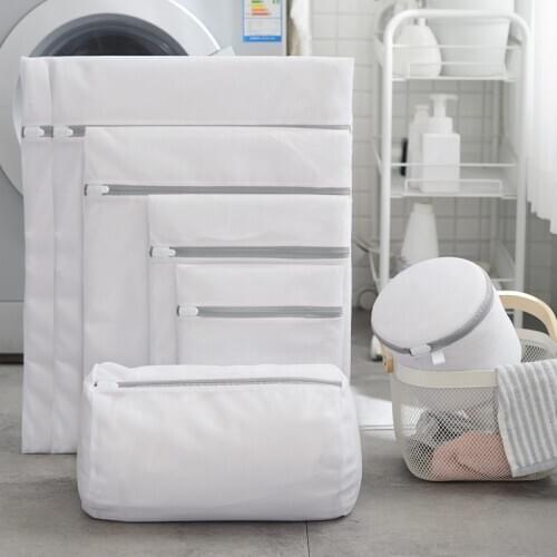 1Pcs Multi Purpose Dirty Clothes Organizer Mesh Wash Bags Poyester White Gray Zipper Washing Machine Bag Laundry Basket