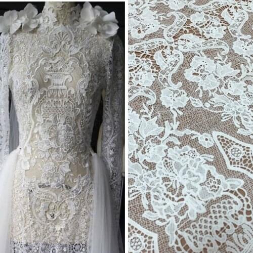 120 cm Wdie Off White Wedding Bridal dress lace fabric DIY dress sewing material Fabric African Nigerian French Lace Fabric