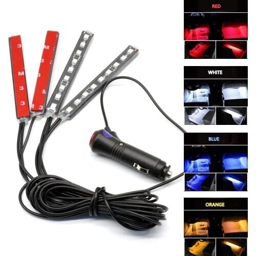 4X Car Interior Ambient Light Footwell RGB Wireless Music Control 5V LED Strip Light Kit Car Jewelry