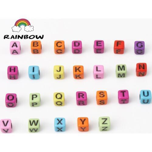 Mixed Colors Alphabet /Letter Square Shape Acrylic Cube Charms Fit Jewelry DIY Beads 6x6mm 400pcs