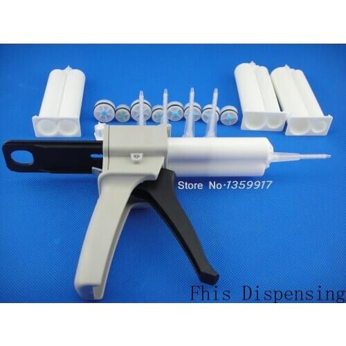 AB Glue Cartridge 2:1 1:1 50ml Manual Dispense Gun with Cartridge Mixing Nozzle Silicone Glue Adhesive Bonding Extrusion Tool