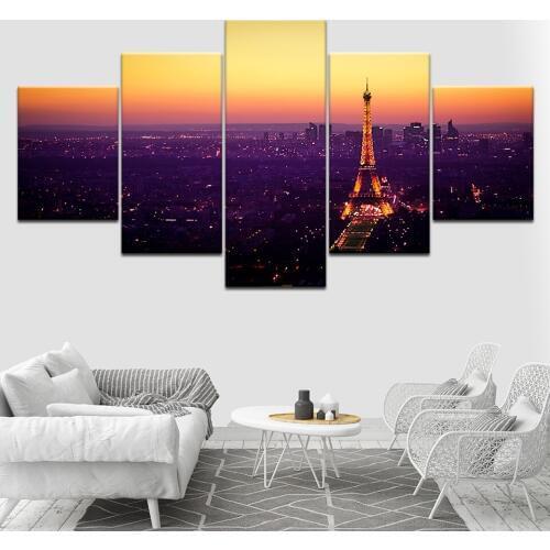 Tower in sunset Paris city 5 Piece HD Wallpapers Art Canvas Print modern Poster Modular art painting for Living Room Home Decor