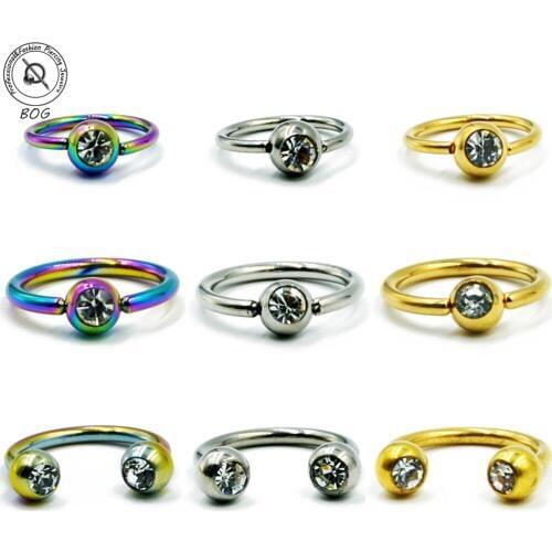BOG-1PC Surgical Steel Gem Captive Bead Ring Nose Septum Clicker Ear Cartilage Helix Nostril Hoop Labret Lip Rings Piercing