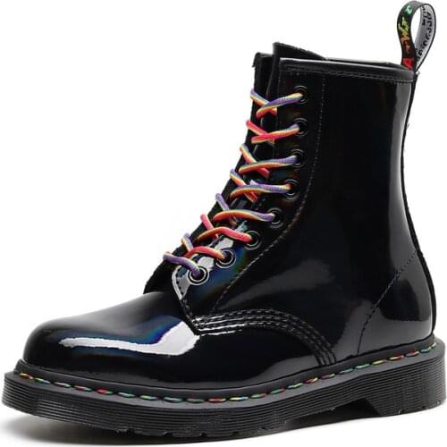 Xiaying Smile European and American Martin boots rainbow patent leather mirror gradient ankle boots laser leather boots for men