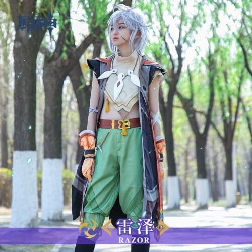 Genshin Impact Razor Cosplay Costume Game Cosplay Halloween Razor Wig Cosplay Genshin Impact Razor Cosplay Shoes Accessories