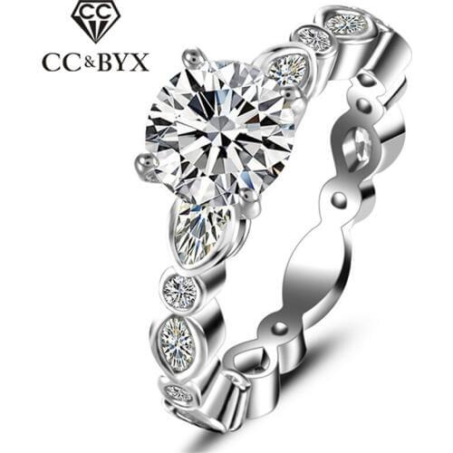 CC Simple Jewelry Rings For Women Round Stone Cubic Zirconia Ring Bridal Engagement Wedding Bijouterie Unique Accessories CC2027
