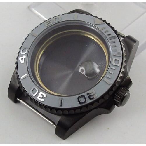 40mm PVD Coated Watch Case Sapphire Glass Gray Brushed Ceramic Bezel Fit NH35A MIYOTA 8215 MOVEMENT