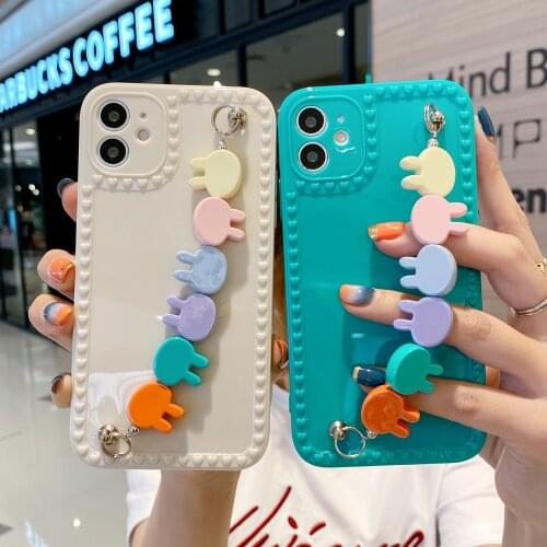 Wrist Chain Cartoon Rabbits Case for iPhone 12 Pro Max Back Phone Cover for 12 Mini 11Pro Max X XS XR 8 7 Plus SE 2020 Capa