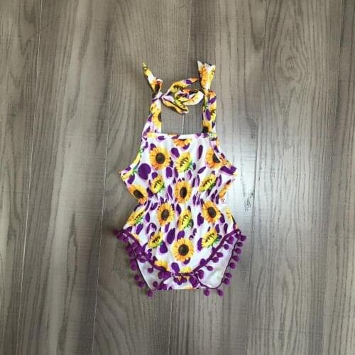 Baby girls summer dress sunflower purple dress with bow girls slip romper infant baby sunflower romper