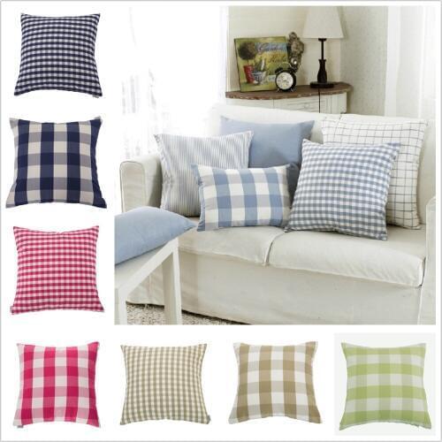Elegant 4 Pieces Cushion Covers 45x45 cm Cheap Grid Polyester Throw Pillow Cover for Car Home Decor Square Colored Pillowcase