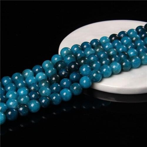 Smooth Blue Apatite Stone Beads Round Loose Spacer Beads For Jewelry DIY Making Bracelet Neckalce Accessories 15'' 6 8 10mm