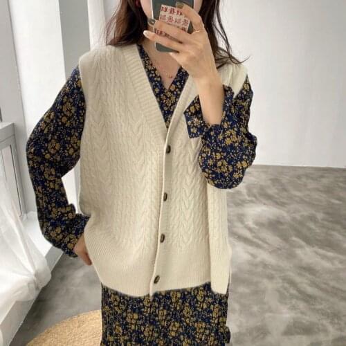Unif Cardigan Korean Women Sweater Vest Vintage V Neck Sleeveless Pullovers Knitted Waistcoats Female Sweaters Jumper Top