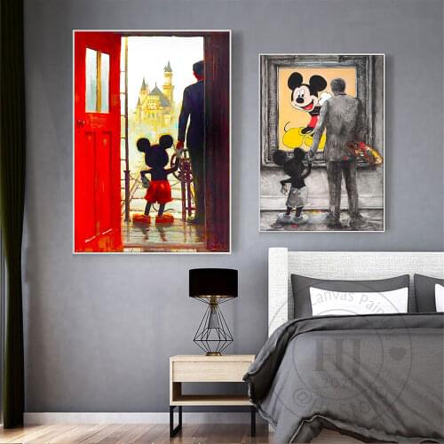 Disney Modern Cartoon Mickey Mouse Prints Canvas Painting Walt Disney Pulled Mickey Mouse Poster For Living Room Decor Frameless