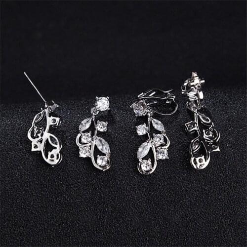 Zircon Green Copper Necklace Earring Set Wedding Bridal Party Jewelry Set Dress Up Necklace Earrings Set