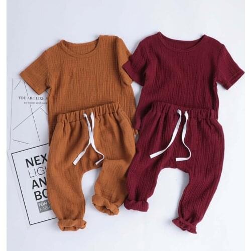 Baby / Toddler Solid Short-sleeve Linen Top and Pants Sets