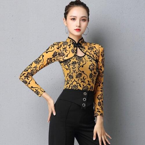 Latin Dance Costume Women Long Sleeve Mesh Tops Ballroom Dance Practice/Performance Clothing Rumba Tango Samba Dancewear DQL4610