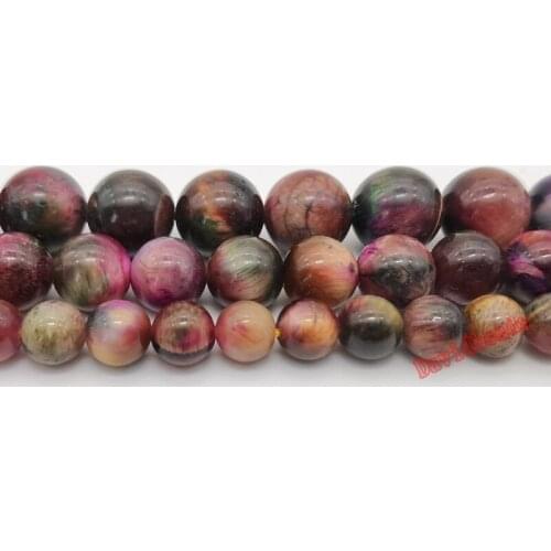 Natural Stone Magenta Green Multicolor Tiger Eye Round Loose Beads For Jewelry Making 4 6 8 10mm DIY Bracelet Accessories 15