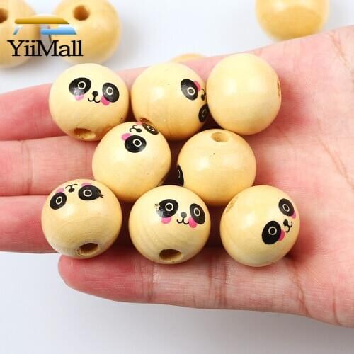 10Pcs 20mm Cute Panda Natural Wooden Beads Round Spacer Loose Beads For Jewelry Making Handmade Diy Kids Necklace Bracelet