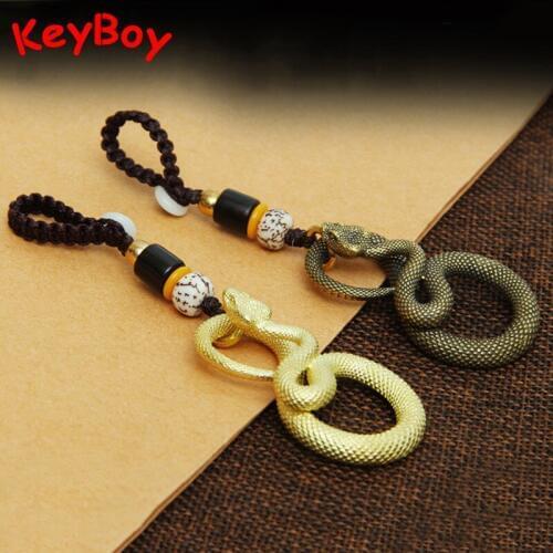 Brass Big Pythons Key Chain Pendant Jewelry Creative Retro Copper Snake Key Rings Charms DIY Lanyard Keychain Men Car Key Holder
