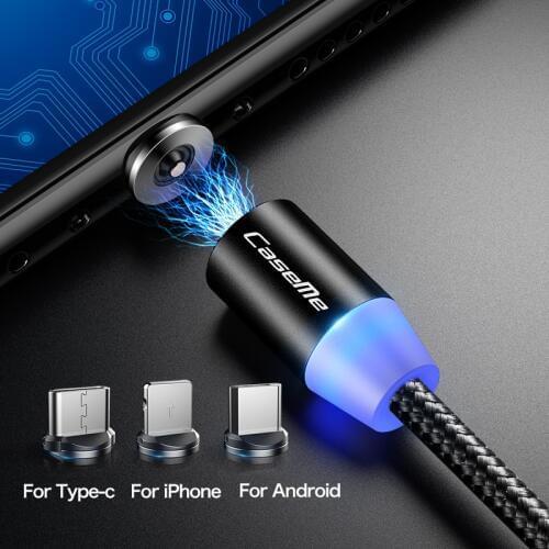 Fast Magnetic Cables Led Lighting Charging Micro USB Type-C Magnet Cables for IPhone Samsung Xiaomi Android Charger Mobile Cable