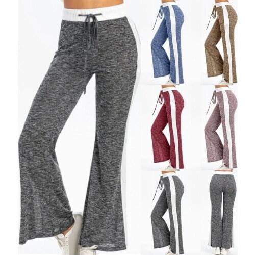 Fashion Women Trousers Loose High Waist Wide Leg Drawstring Straight Long Trousers Pants Female Patchwork Boot Cut Pants 2021