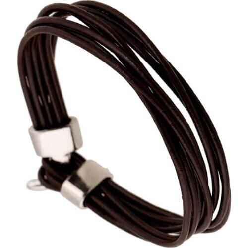 Fashion Casual Black Brown Leather Bracelet Cuff for Men Women Retro Multi-layer Rope Charm Bangle Wrap Wristbands Punk Jewelry