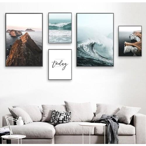 Sea Waves Landscape Canvas Poster Nordic Style Inspirational Wall Art Print Painting Decoration Picture Scandinavian Home Decor
