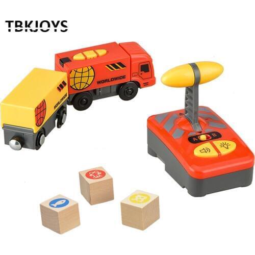 RC Red Truck Toy Sets Fit for Wooden Train Accessories Railway Tracks Boys Toys Birthday Gift
