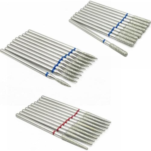 10Pcs Dental Diamond Grinding Bur Drill Bits Sets Needle Shape Head MM27 Dental Polishing Burs Dentist Tools 2.35mm Shank