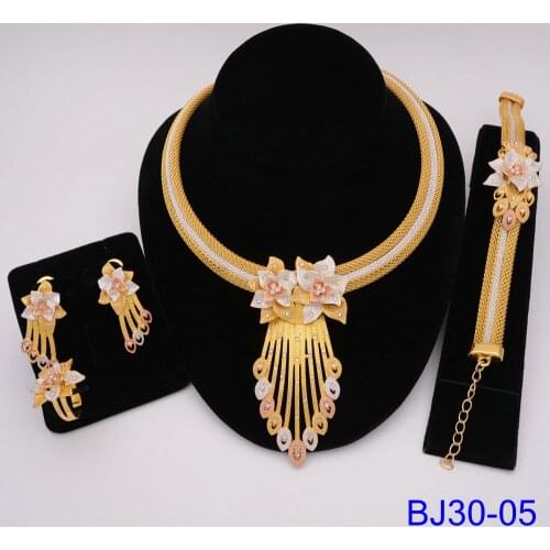 Fashion Bridal Jewelry Sets Nigerian Zircon Wedding Jewelry African Jewelry Brand Dubai Gold-Color Crystal Jewelry Sets