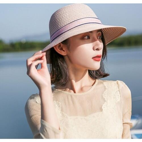 "New Summer Women Straw Hat Fisherman Ladies Sun Hat For Raffia Cap Foldable Hats Bowknot Female Wide Brim Beach Hat "