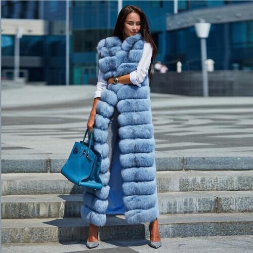 FURSARCAR 2020 NEW Cashmere Coat Women Winter Natural Real Fox Fur Collar Vest Fashion Luxury X-Long Fur Waistcoat Fur Vest