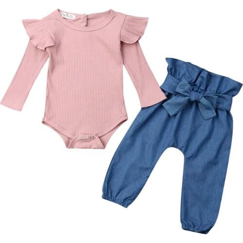 0-24M Newborn Kids Baby Girl Clothes Long Sleeve Tops Romper Bodysuit+Pants Outfit Set