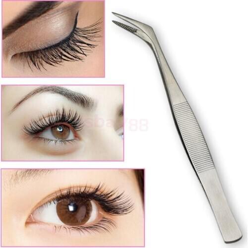 Stainless Steel Eyelash Extension Tweezer Curved Pincet Vetus False Extension Makeup Tool