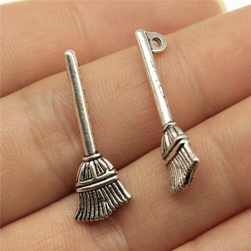 20PCS/lot 27*10mm Besom Metal Charms WizardS Broom Pendants Antique Silver Color Making DIY Handmade Tibetan Jewelry DIY