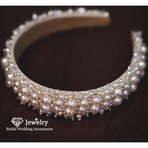 CC Pearl Hairband Headband Crown Wedding Hair Accessories for Women Bridal Romantic Headpiece 100% Handmade Jewelry Gift ZK015