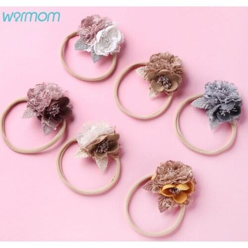 Warmom Baby Girls Lace Flower Headband Hair Accessories Newborn Infant Princess Nylon Elastic Bandeau Color Matching Headwear