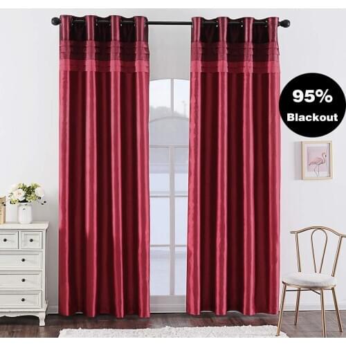 Luxury Faux Silk Blackout Curtains for Bedroom Kitchen Living Room Hotel Elegant Stitching Curtain Room Divider Blinds Drapes