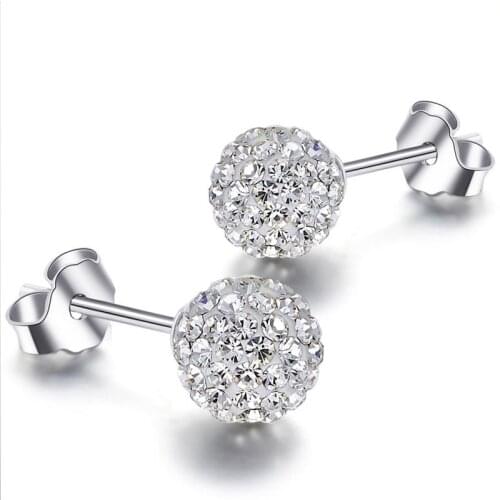 925 Sterling Silver Full Zircon Crystal Round Ball Stud Earrings Glittering Ear Jewelry For Women Gifts S-E35