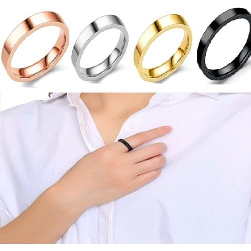 Width 4MM Women Men Stainless Steel Ring High Quality Fashion Simple Jewelry Wedding Couple Jewelry Cute 18k Gold Finger Gift