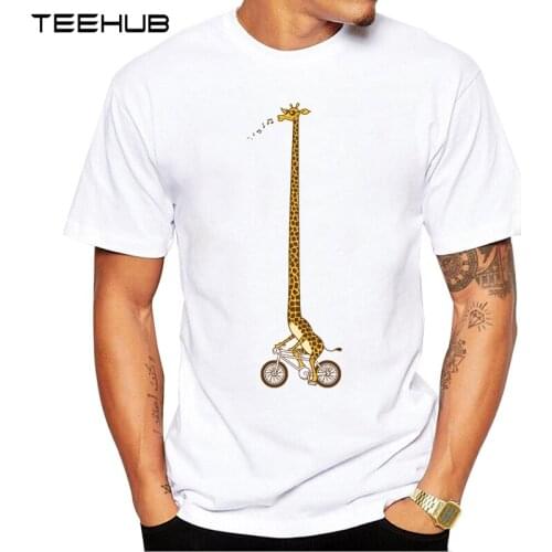 TEEHUB Mens New Fashion Long giraffe Bike Ride Design Short Sleeve T-Shirt Cool Printed Tops Hipster Tee Shirts