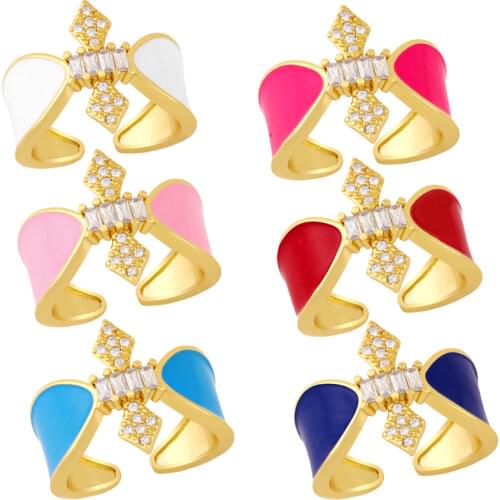 Fashion New Colorful Dripping Oil Geometric Finger Rings Luxury CZ Crystal Zircon Jewelry For Women Girl Daily Gift