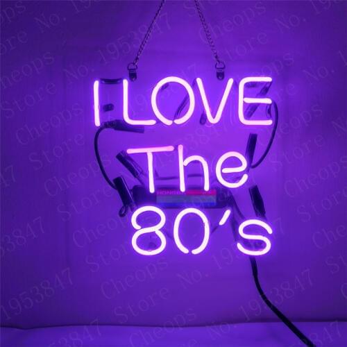 I Love The 80S Gift Neon Signs Real Glass Tube Moon and Star Beer Bar Pub Homeroom Girlroom Party Decor 10x10