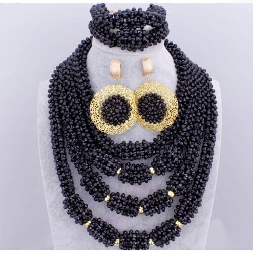 DUDO JEWELRY african jewelry set black 3 Pics Necklace Sets For Women 4 Layes Nigerian Wedding Jewelry Set 2018 Free Shipping