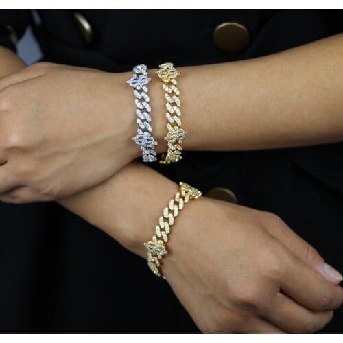 Iced Out Women hip hop Symbol bracelet bangle with Bling Cz Crystal pave us dollar sign charm 10mm cuban chain bracelets jewelry