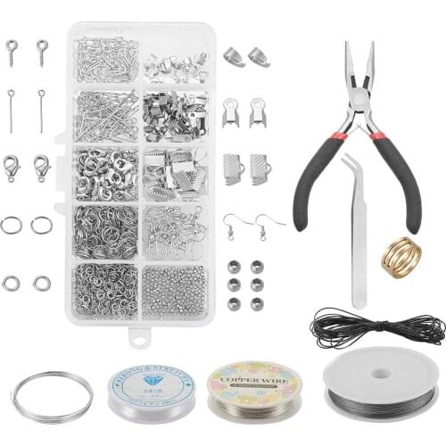 1 Set DIY Jewelry Making Kit with Jump Rings Clasps Pins Earring Hooks Iron Ends Bails and Tools for Jewelry Making