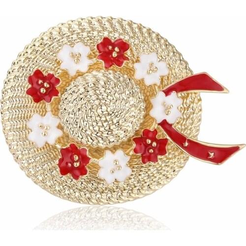 High Quality White Red Flower Brooches For Women Elegant Fashion Pin Red Hat Shape Brooch Wedding Jewelry Gift