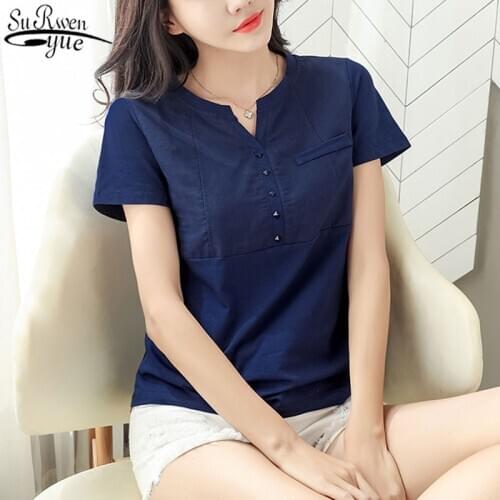 Womens Tops and Blouses Tees Feminine Womens Clothing Cotton White Shirt Plus Size V-neck Ladies Slim Plus Size 3XL 8588 50